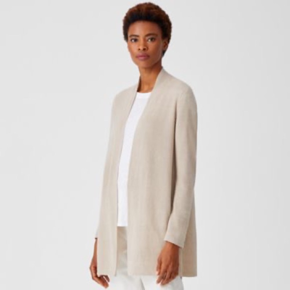 Eileen Fisher Silk & Cotton Open Front Cardigan Sweater, size Medium
